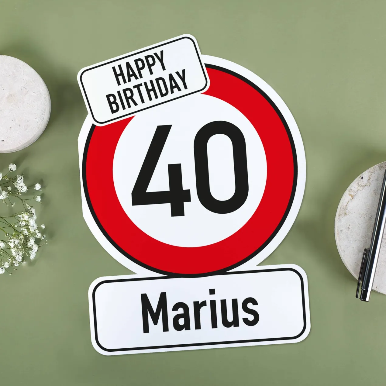Große Klappkarte zum Geburtstag mit Verkehrszeichen, Alter und Name