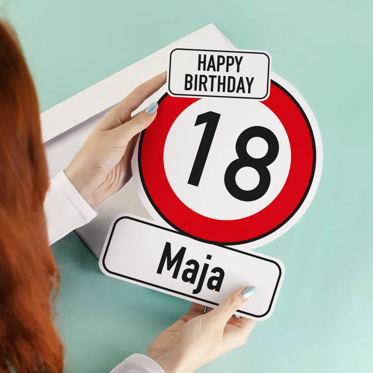 Große Klappkarte zum Geburtstag mit Verkehrszeichen, Alter und Name