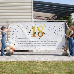 Großer Bauzaun Banner zum Geburtstag mit Name, Alter & Wunschtext personalisiert | Konfetti Design