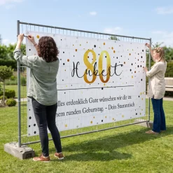 Großer Bauzaun Banner zum Geburtstag mit Name, Alter & Wunschtext personalisiert | Konfetti Design