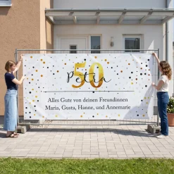Großer Bauzaun Banner zum Geburtstag mit Name, Alter & Wunschtext personalisiert | Konfetti Design