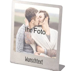 Großer Edelstahl Fotorahmen mit Ihrem Lieblingsfoto und Wunschtext bedruckt
