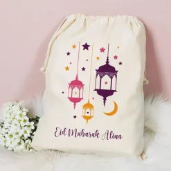 Großer Eid Geschenksack mit Laternen und Text, 2 Farben auswählbar, 40x50 cm