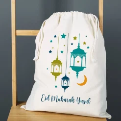 Großer Eid Geschenksack mit Laternen und Text, 2 Farben auswählbar, 40x50 cm
