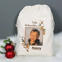 Großer Geschenksack mit Lebkuchen-Motiv & Foto, 40x50 cm