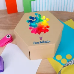 Großer Malkasten mit verschiedenen Stiften - bedruckt mit Wunschtext und Watercolormotiv