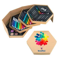 Großer Malkasten mit verschiedenen Stiften - bedruckt mit Wunschtext und Watercolormotiv