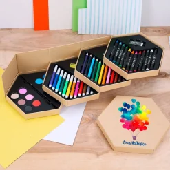Großer Malkasten mit verschiedenen Stiften - bedruckt mit Wunschtext und Watercolormotiv