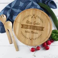 Große Salatschüssel mit 3 Wunschtexten graviert