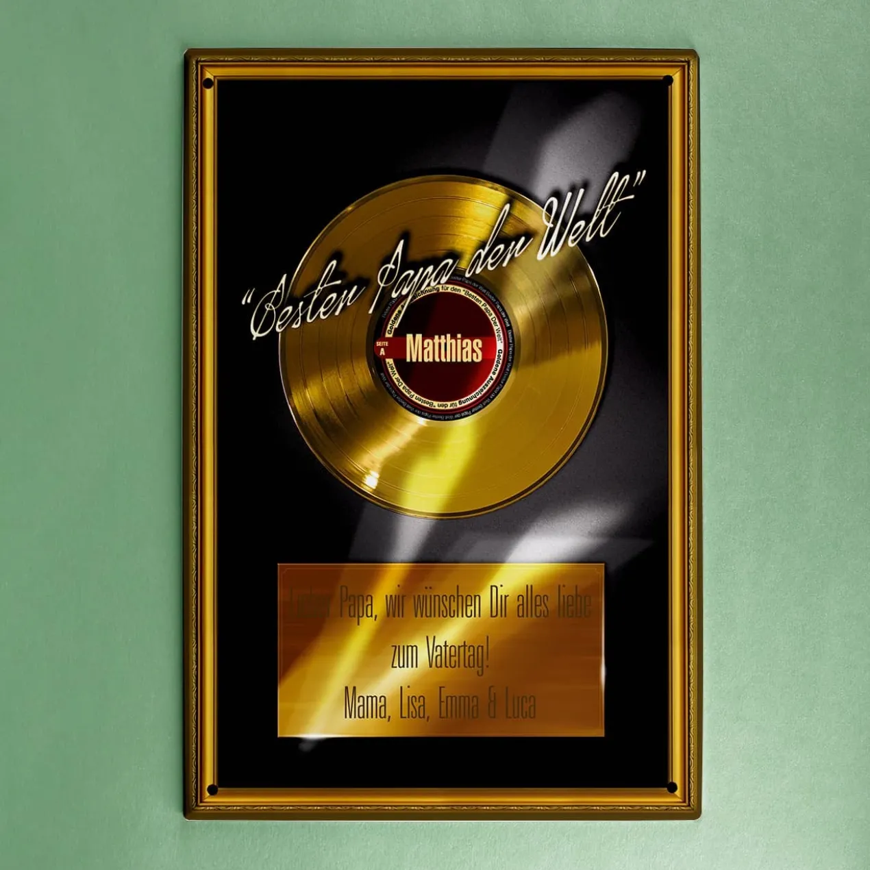 großes Blechschild für den besten Papa - Goldene Platte