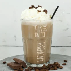 Großes Eiskaffee-Glas mit Namensgravur