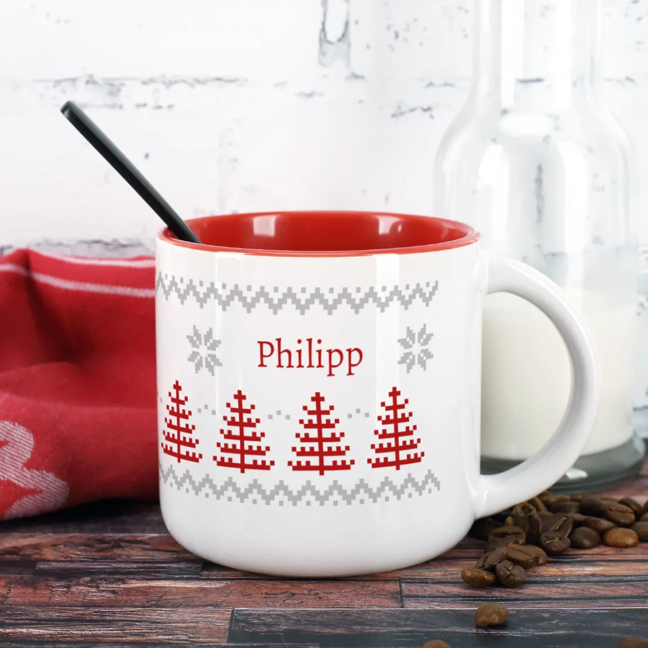 Große Tasse mit nordischem Motiv und Name
