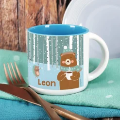 Große Tasse - Winterlandschaft und Bär - mit Name