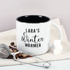 Große Tasse - Winter Wärmer - innen schwarz und mit Ihrem Namen