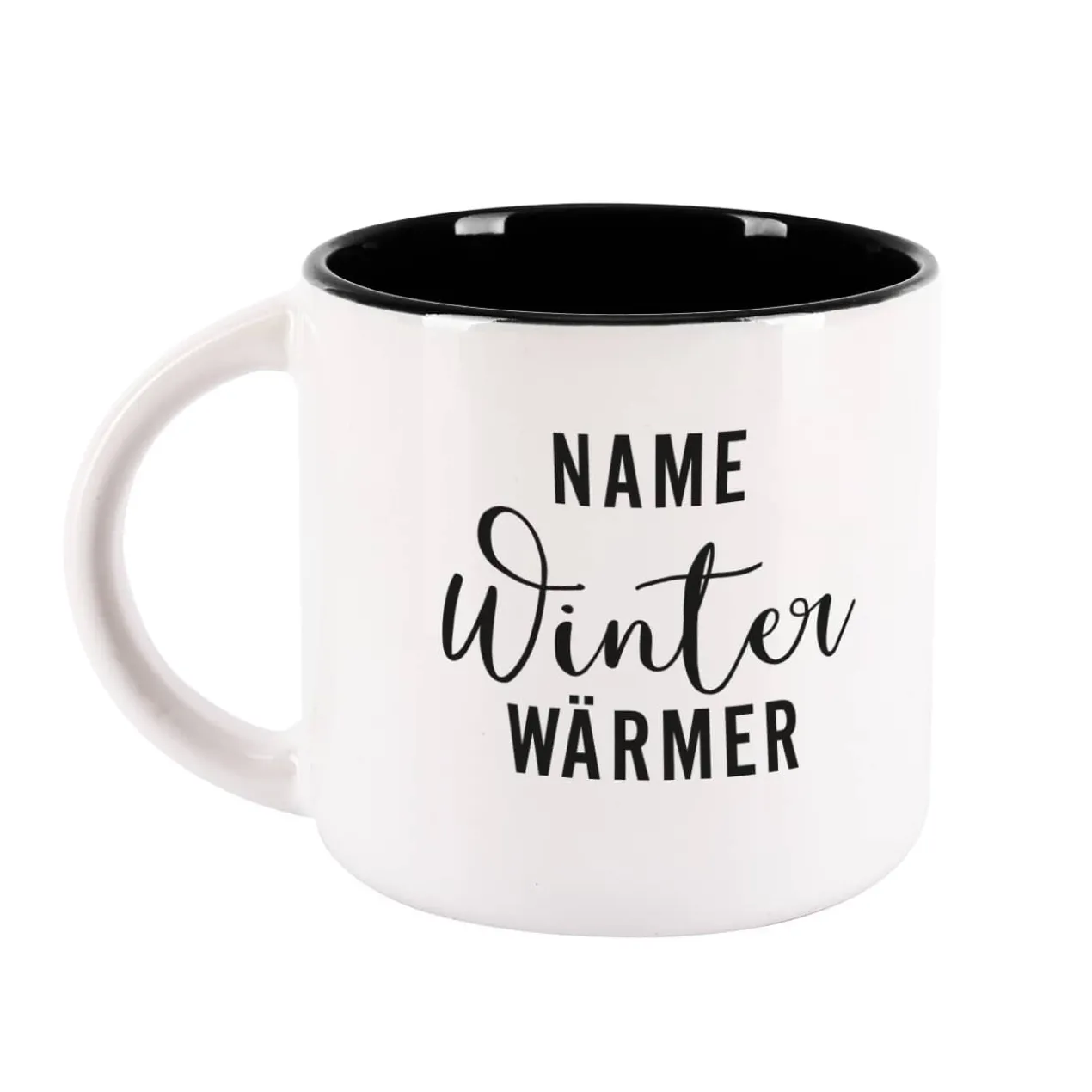 Große Tasse - Winter Wärmer - innen schwarz und mit Ihrem Namen