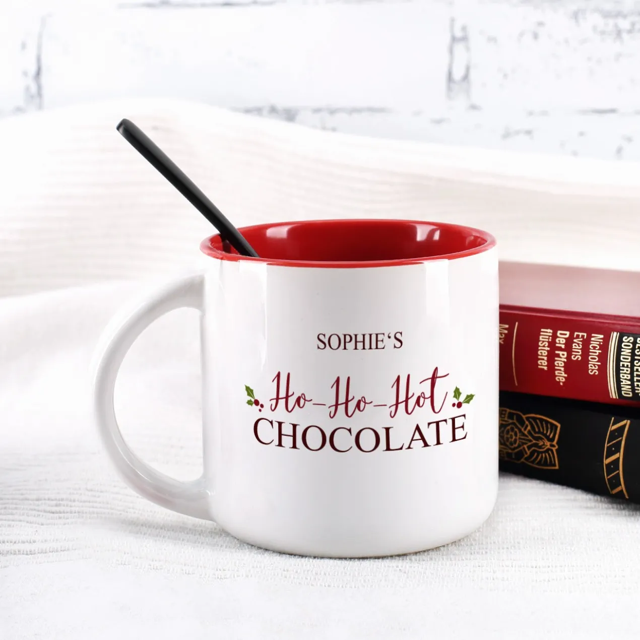 Große weihnachtliche Tasse - Ho-Ho-Hot Chocolate - mit Ihrem Namen
