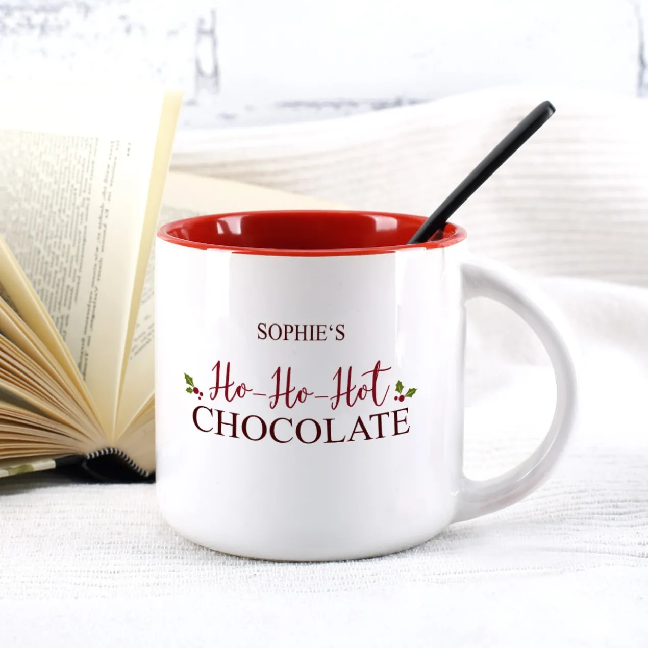 Große weihnachtliche Tasse - Ho-Ho-Hot Chocolate - mit Ihrem Namen