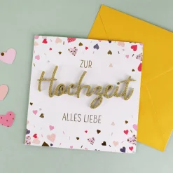Grußkarte zur Hochzeit mit goldenem 3D Schriftzug