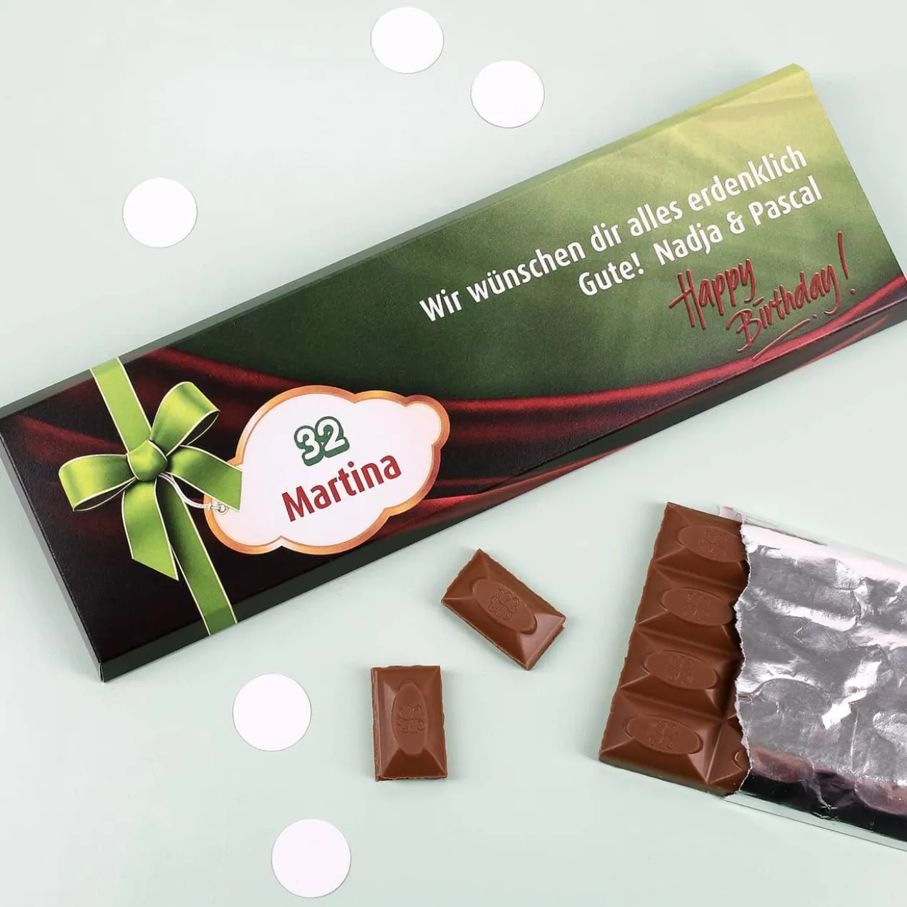 300g Schokolade Happy Birthday mit Alter, Name und Text
