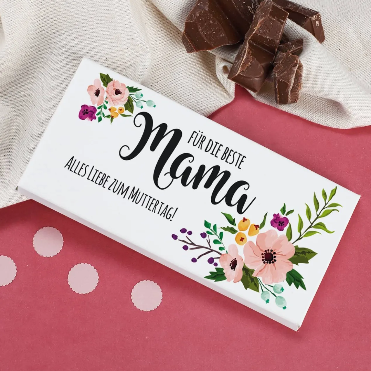 100g Schokolade zum Muttertag mit Blumenmotiv
