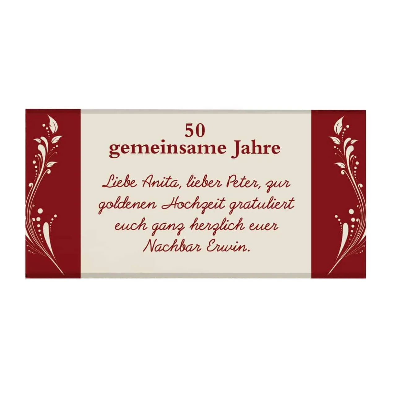 100g Schokolade zur Goldhochzeit mit Wunschtext