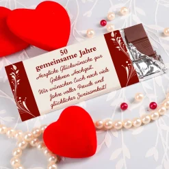 100g Schokolade zur Goldhochzeit mit Wunschtext