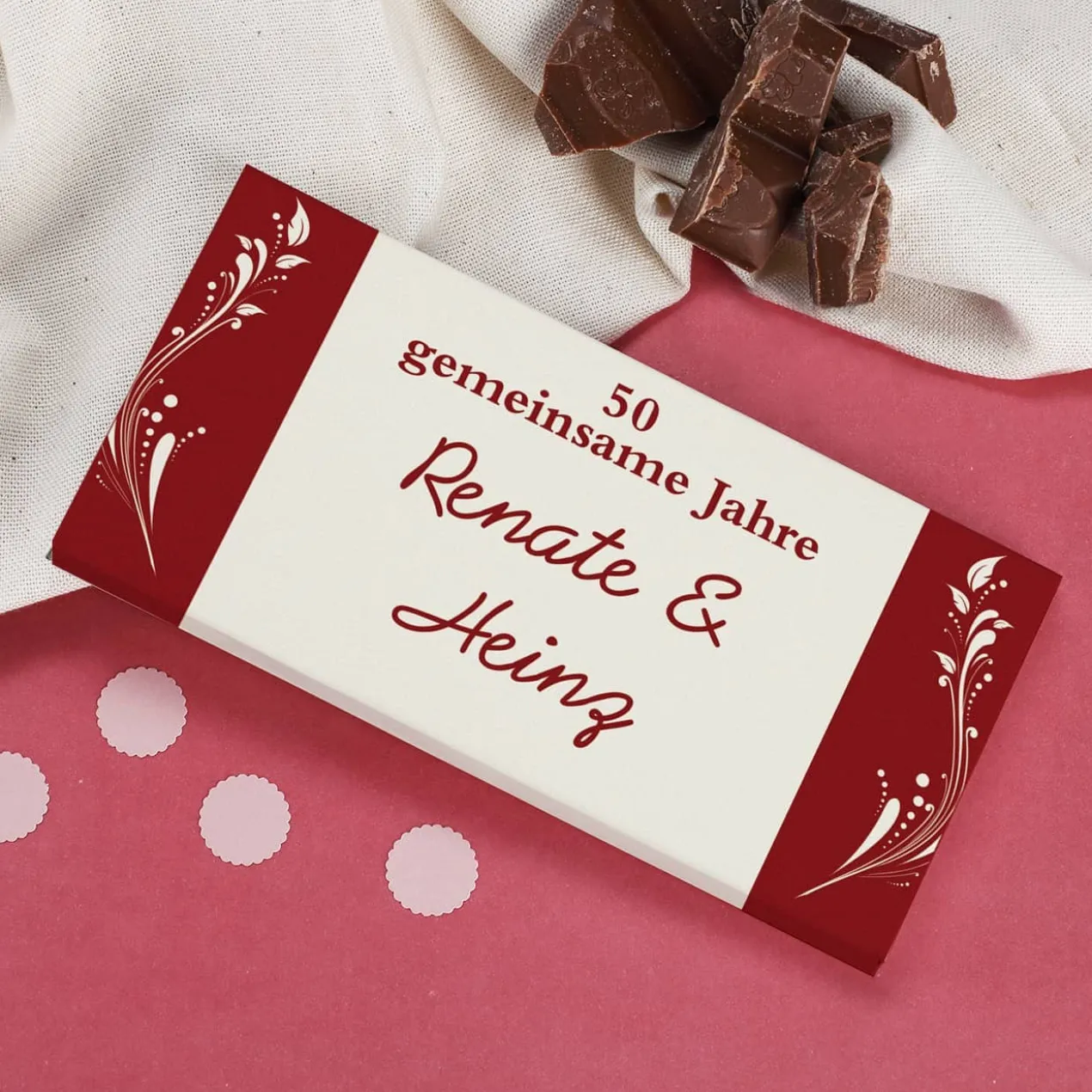 100g Schokolade zur Goldhochzeit mit Wunschtext