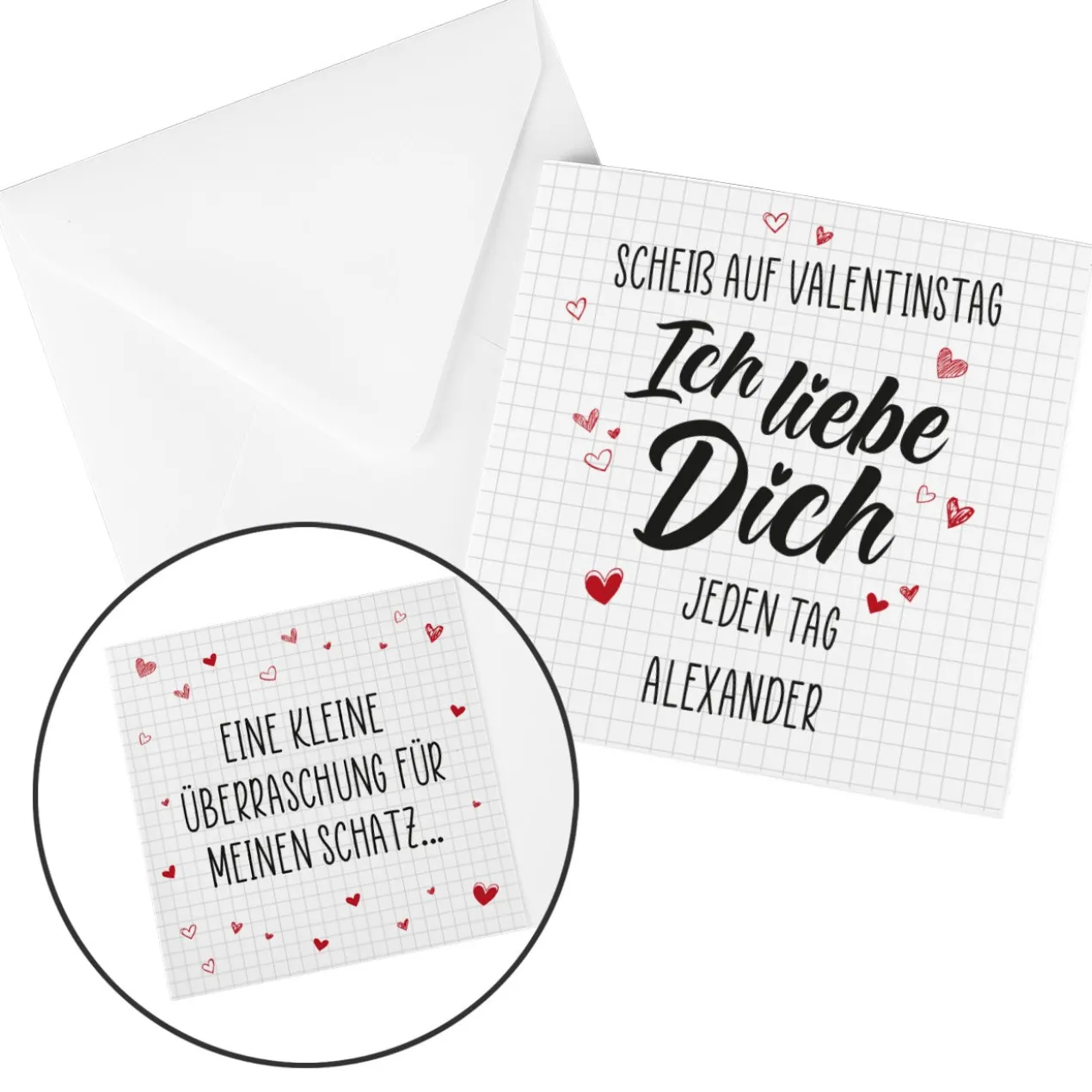Gutscheinkarte - Scheiß auf Valentinstag ich liebe dich jeden Tag - mit Wunschtext