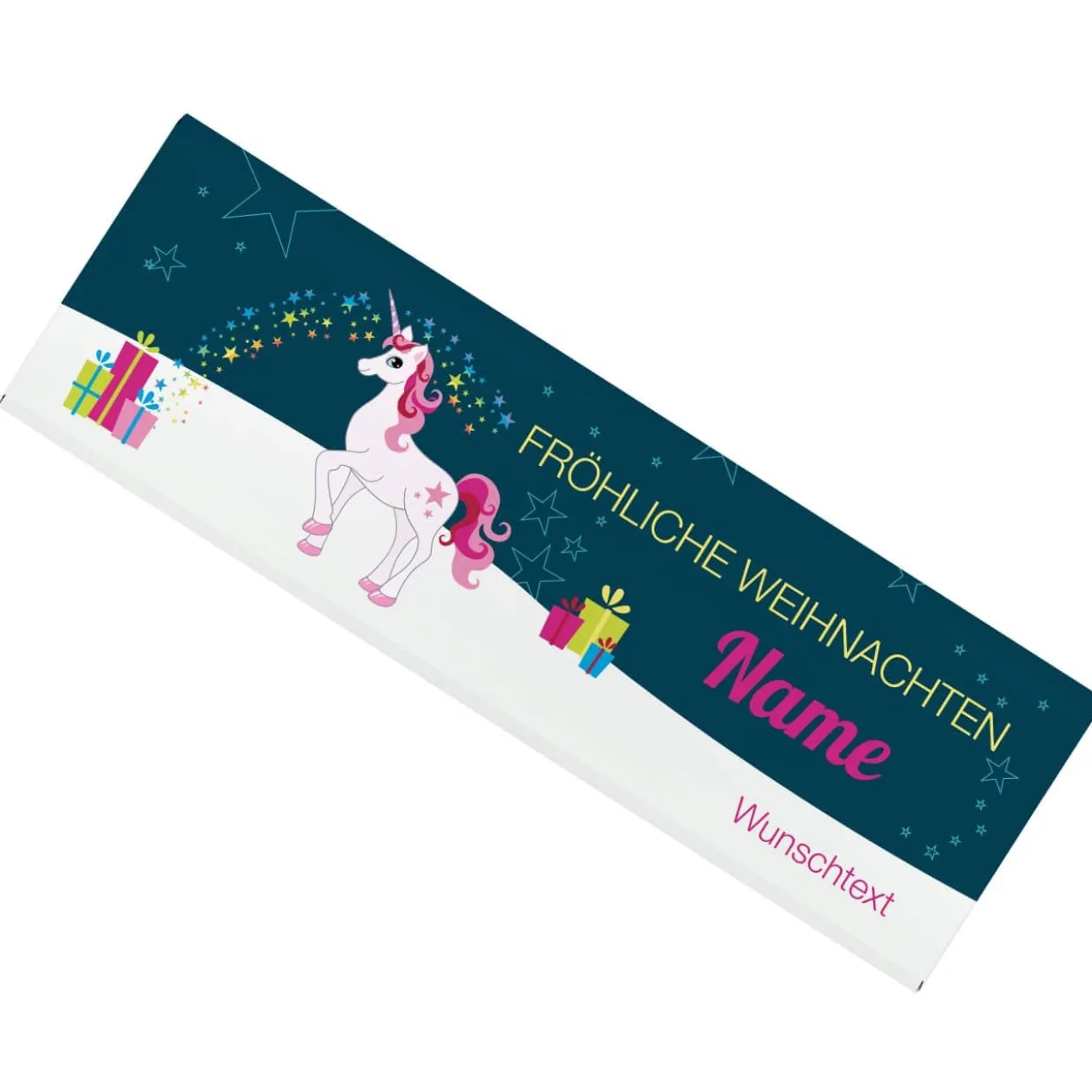 300g Weihnachts-Schokolade mit Einhorn und Wunschtext