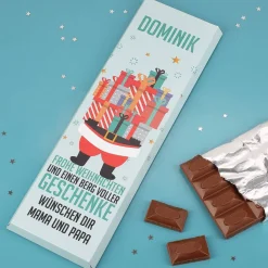 300g Weihnachtsschokolade mit Name und Wunschtext