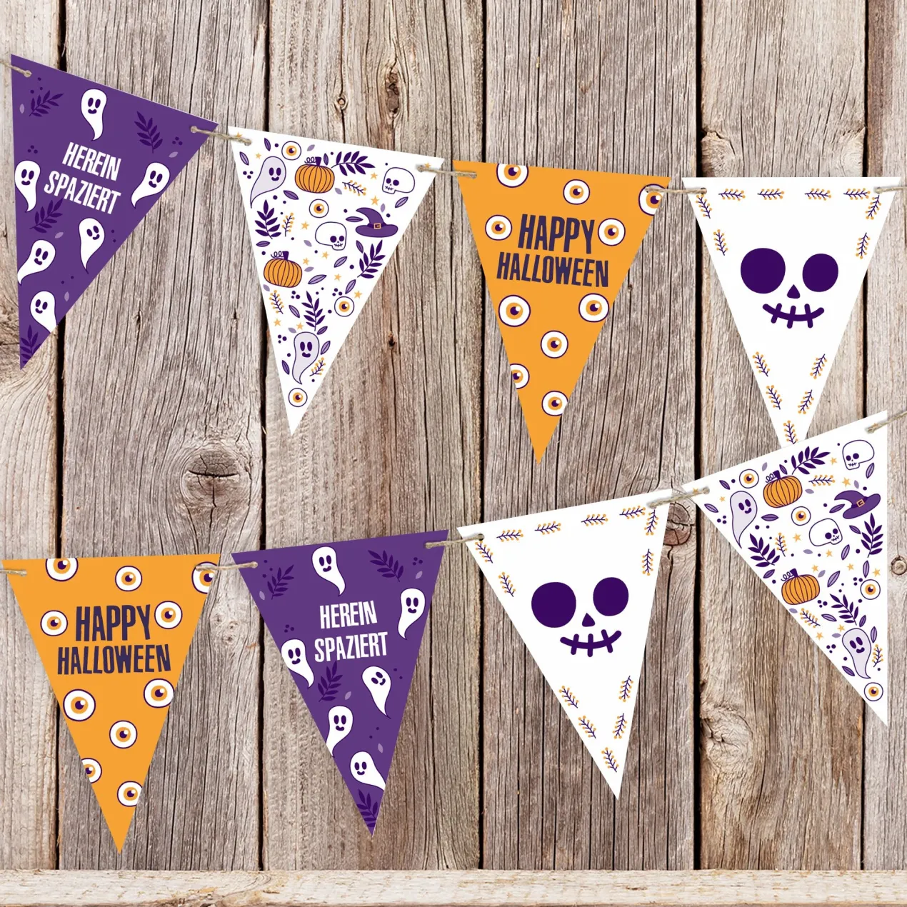Halloween-Wimpelkette mit Wunschtext personalisiert | Schaurig-schöne Deko für Halloween-Partys