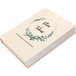 Handgefertigte Erinnerungsbox zur Hochzeit | Personalisierte Fotobox in Buch Form mit Eukalyptus Kranz