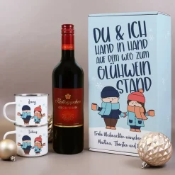 Hand in Hand zum Glühweinstand - Geschenkset zu Weihnachten mit Glühwein, Tassen und Box