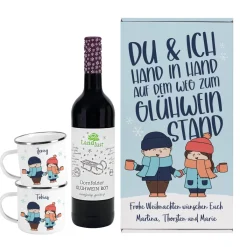 Hand in Hand zum Glühweinstand - Geschenkset zu Weihnachten mit Glühwein, Tassen und Box