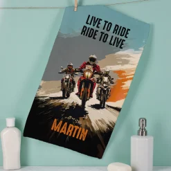 Handtuch für Biker personalisiert mit Wunschtext und Name in 3 Größen | Geschenk für Motorradfahrer