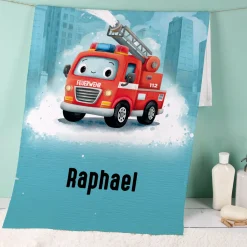 Handtuch mit Feuerwehr Motiv und Name personalisiert für Jungen | Badetuch als Geschenk für Kinder