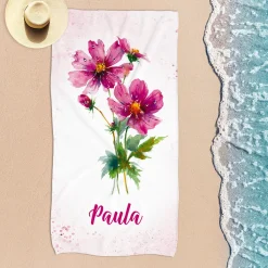 Handtuch mit Geburtsblume und Name personalisiert | Badetuch & Gästetuch als Geschenk zum Geburtstag