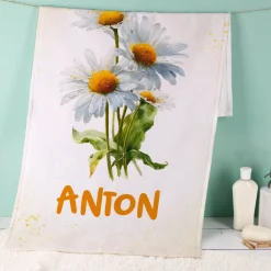 Handtuch mit Geburtsblume und Name personalisiert | Badetuch & Gästetuch als Geschenk zum Geburtstag