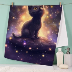 Handtuch mit magischem Katzenmotiv in 3 Größen mit Wunschname bedruckt