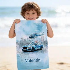 Handtuch mit Name und Polizei Motiv personalisiert für Kinder | Badetuch als Geschenk für Jungen