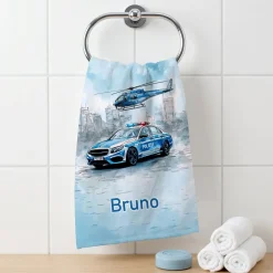 Handtuch mit Name und Polizei Motiv personalisiert für Kinder | Badetuch als Geschenk für Jungen