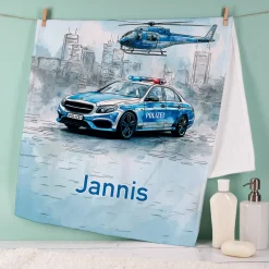 Handtuch mit Name und Polizei Motiv personalisiert für Kinder | Badetuch als Geschenk für Jungen