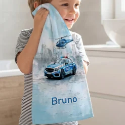 Handtuch mit Name und Polizei Motiv personalisiert für Kinder | Badetuch als Geschenk für Jungen