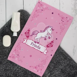 Handtuch mit Pink Pony und Name in zwei Größen