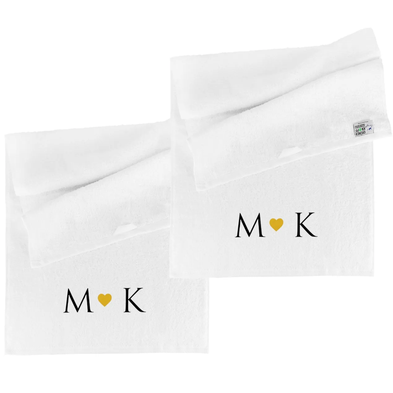 Handtuch Set personalisiert mit Stickerei | Herz & Initialen | Geschenk für Paare und Verliebte