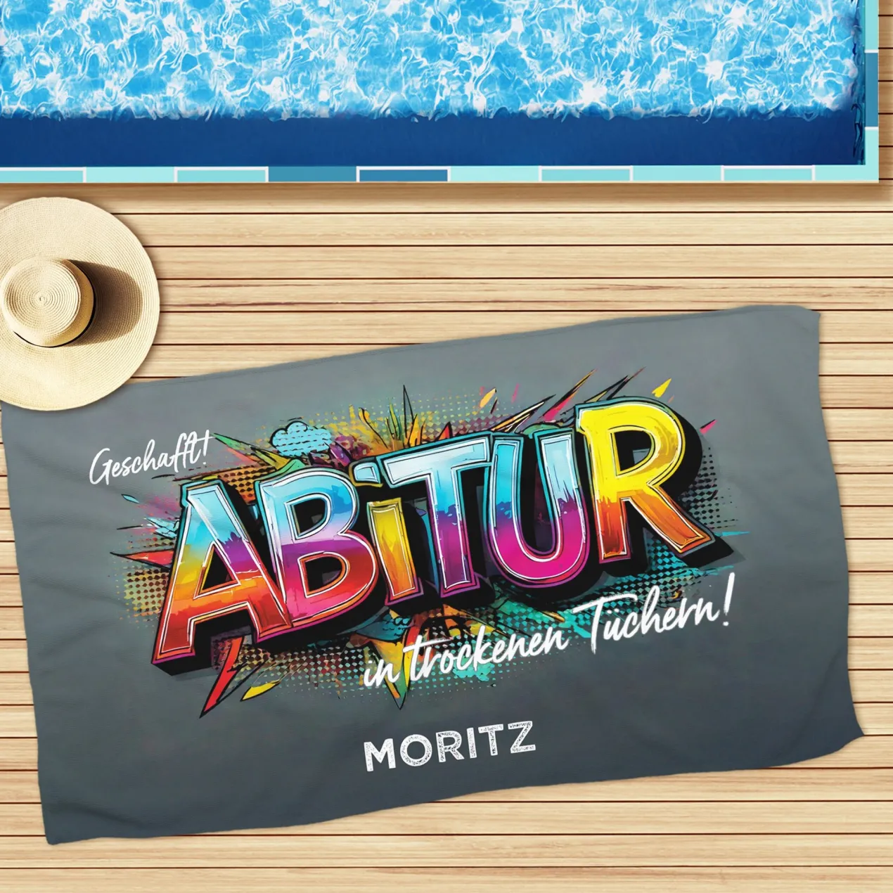 Handtuch zum Abitur personalisiert mit eigenem Text | Graffiti-Motiv