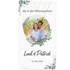 Handtuch zur Hochzeit mit eigenem Foto & Text | Eukalyptus-Motiv