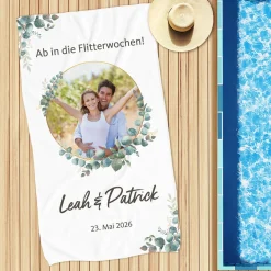 Handtuch zur Hochzeit mit eigenem Foto & Text | Eukalyptus-Motiv