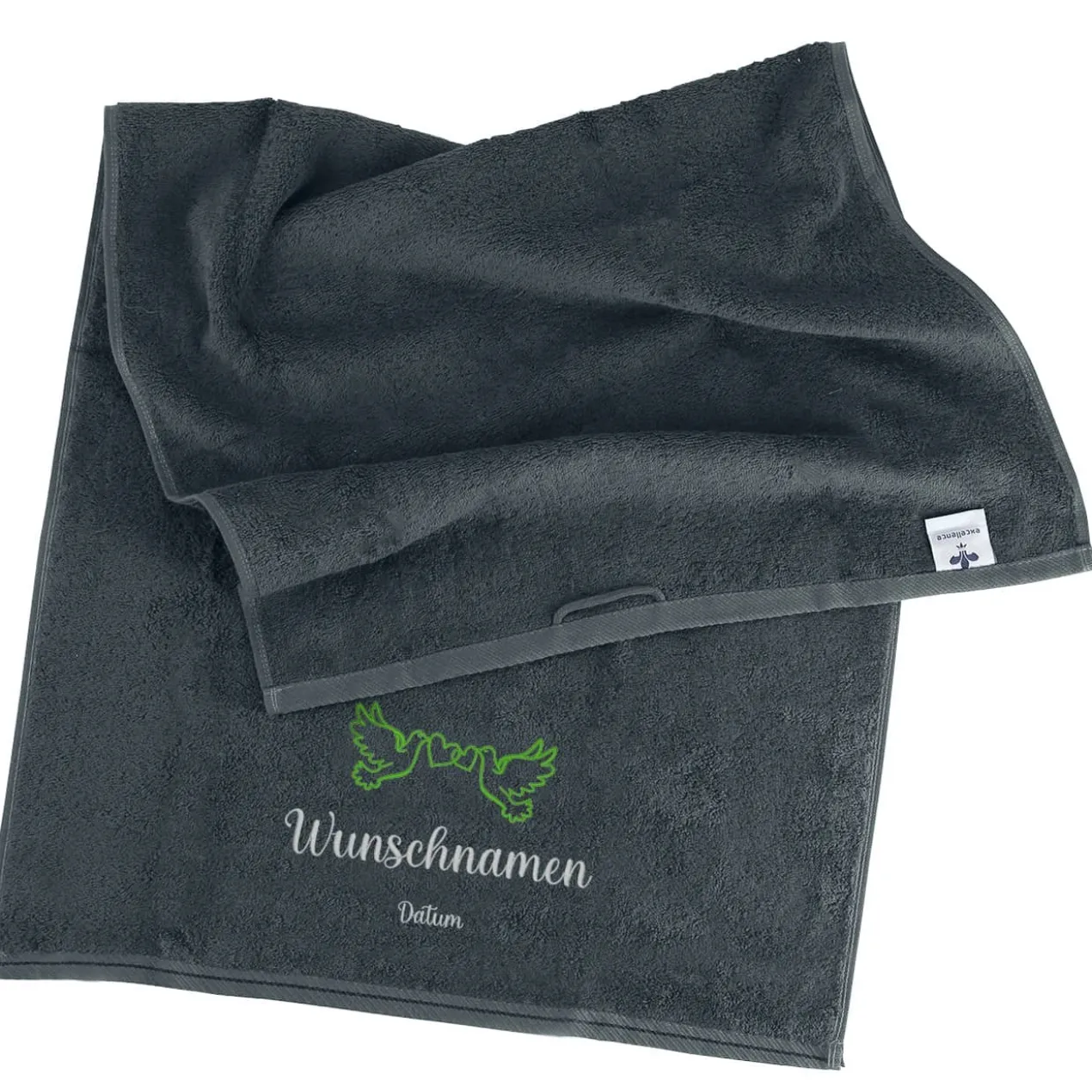 Handtuch zur Hochzeit mit Tauben bestickt, in 3 Größen zur Auswahl