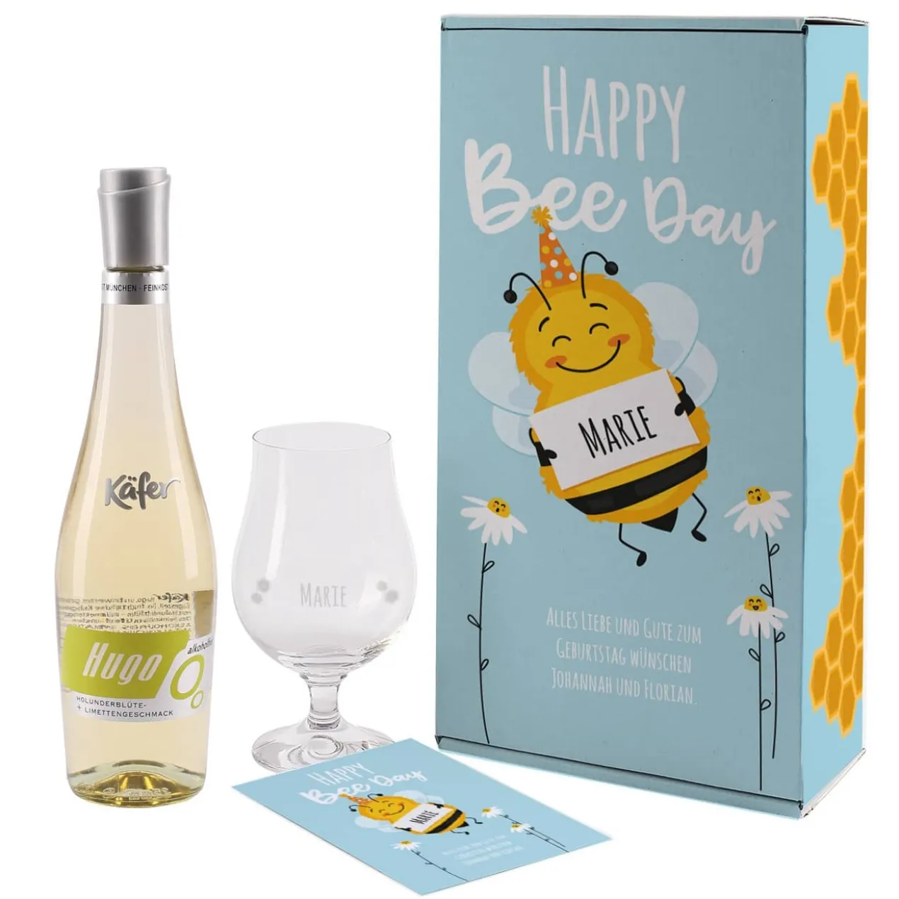 Happy Bee Day - Geschenkset zum Geburtstag mit süßem Bienen Motiv und Wunschname
